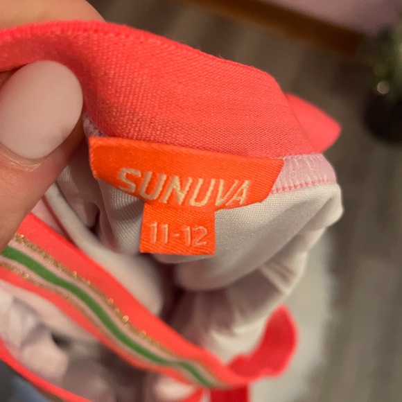 🍍Sunuva🍍One Piece Pink Aloha Glitter Trim Floral Swimsuit Girl Size 11-12 - Picture 4 of 5